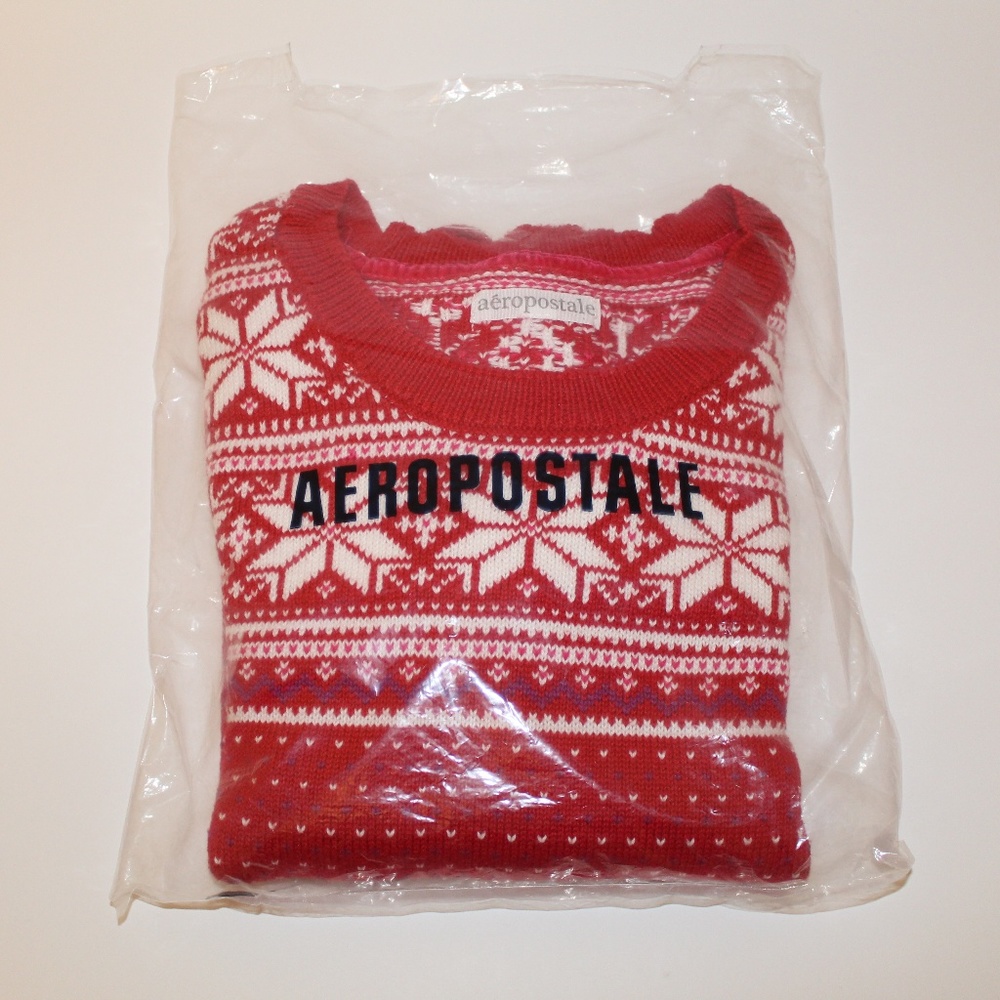 AEROPOSTALE FAIR ISLE RED/WHITE SWEATER BNWOT - Picture 5 of 5